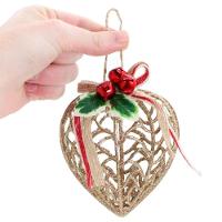 Conjunto 12 Peças Decoração Enfeite Bola Coração árvore Natal Dourada Glitter Natalina 11,5cm - 2