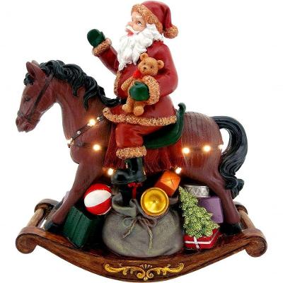 Estátua Natalina Musical Iluminada Papai Noel Pônei 28cm
