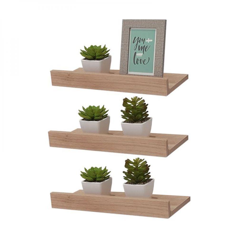 Kit 3 Prateleiras Porta Quadros 30 x 10cm Carvalho - 2