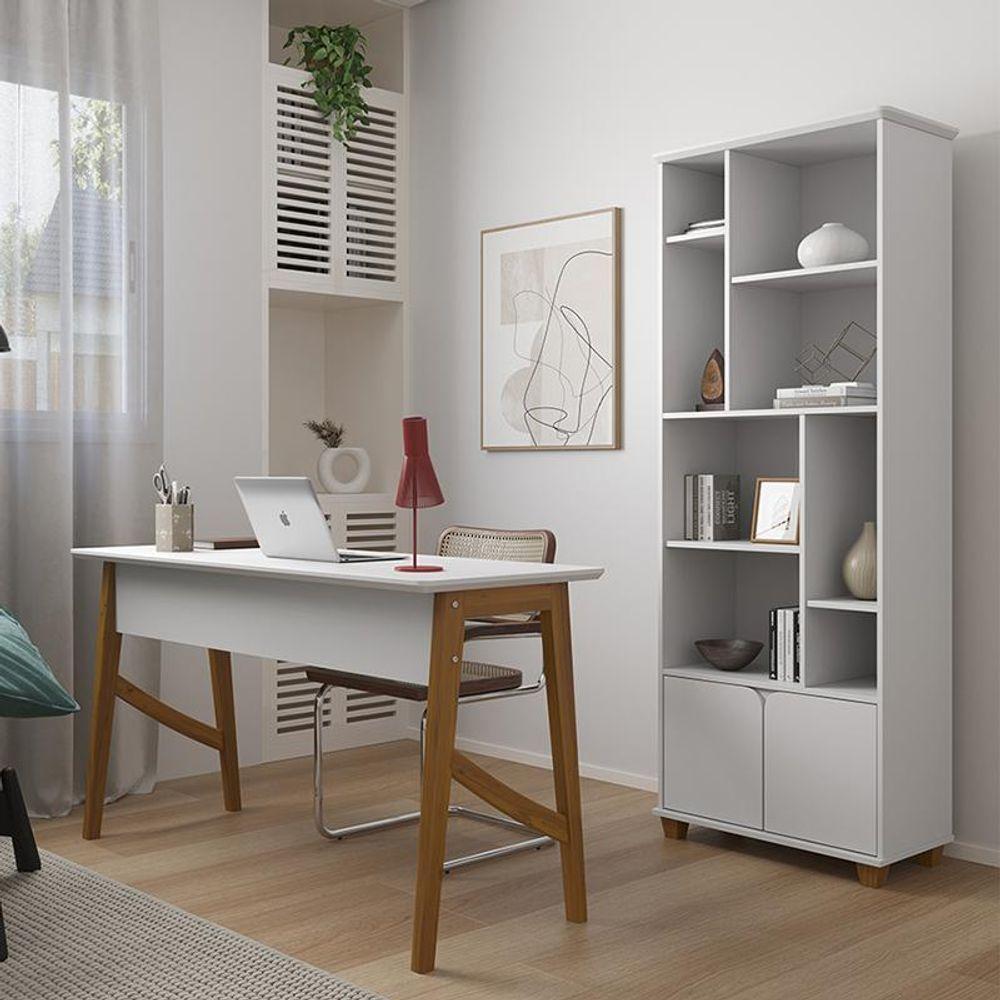 Conjunto De Escrivaninha Com 1 Gaveta E Livreiro Taurus Branco Branco - 3