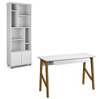 Conjunto De Escrivaninha Com 1 Gaveta E Livreiro Taurus Branco Branco - 1