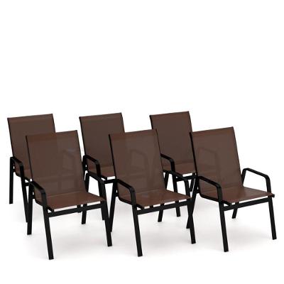 Kit 6 Cadeira Riviera Piscina Alumínio Preto Tela Marrom