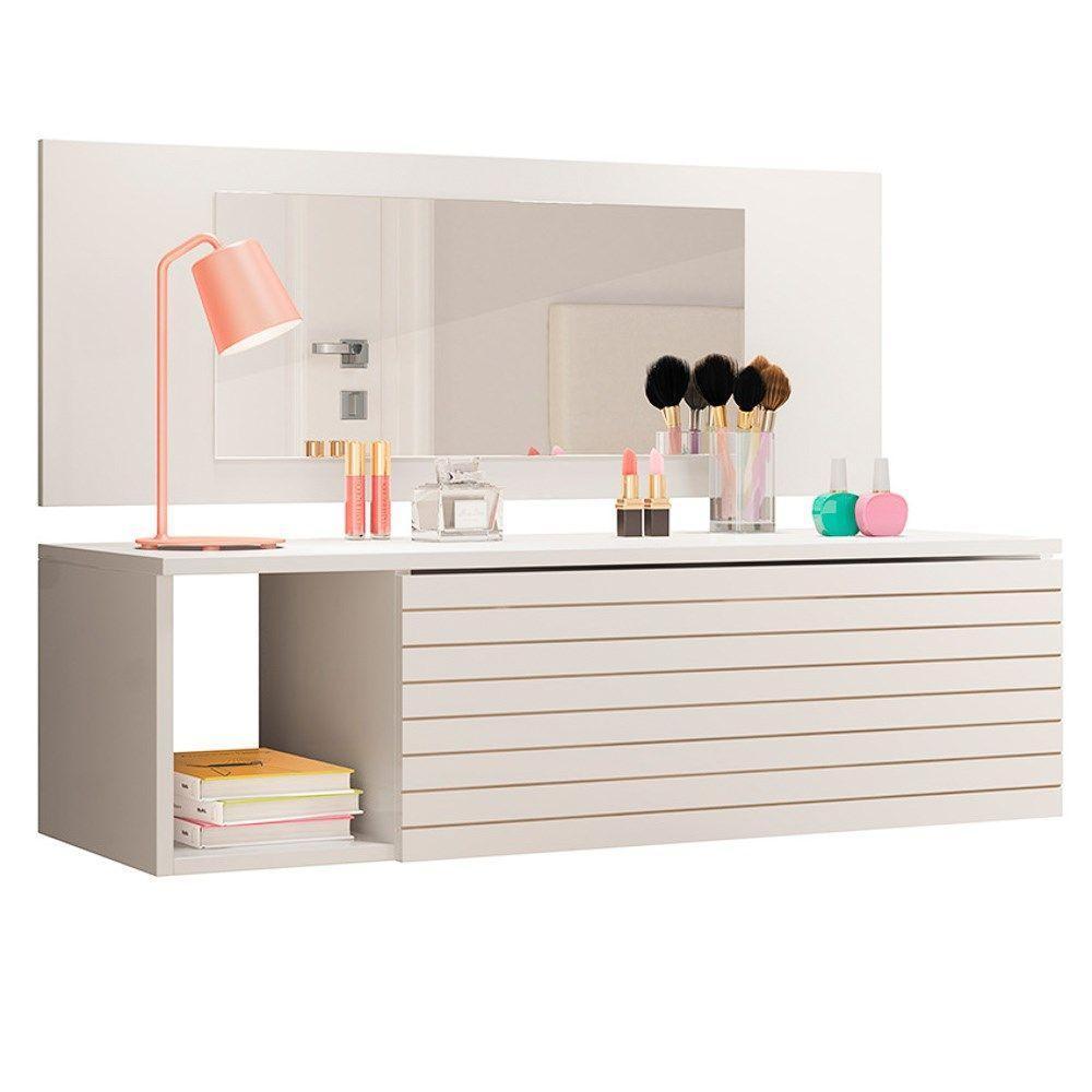 Penteadeira Suspensa Com Painel E Espelho Joy Branco - 1