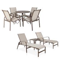 Conjunto 1 Mesa + 4 Cadeiras + 2 Espreguiçadeiras - Marrom Com Tela Café Com Leite - 1