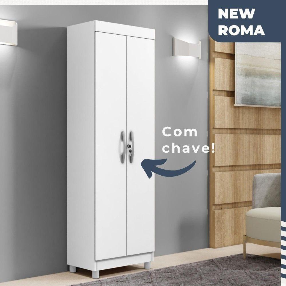 Armário Multiuso Roma 2 Portas 5 Prateleiras Com Chave Benetil Branco - 3