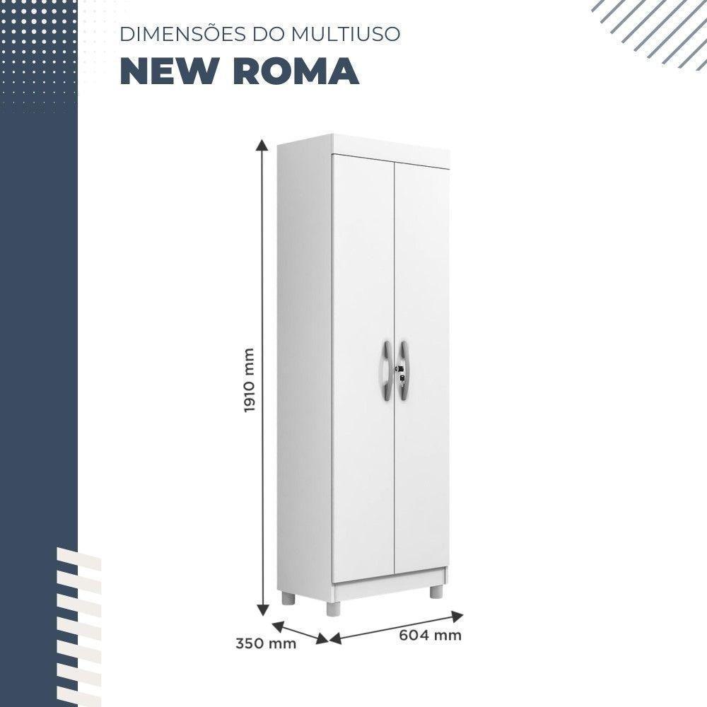 Armário Multiuso Roma 2 Portas 5 Prateleiras Com Chave Benetil Branco - 5