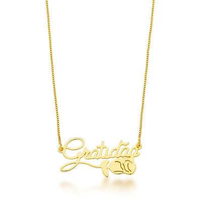 Colar Com Corte A Laser Gratidão Banhado A Ouro 18k - 45cm