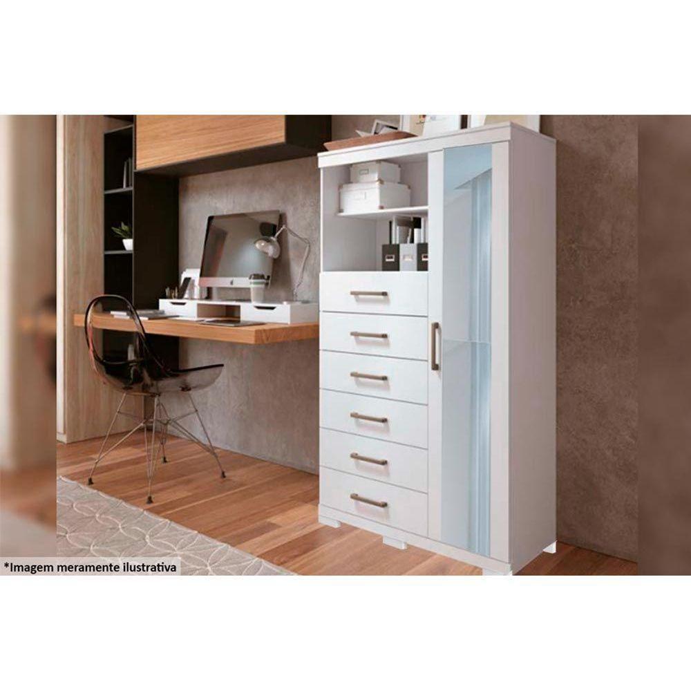 Cômoda de Quarto Marabá 1.6 c/ 1 Porta 2 Nichos e 6 Gavetas c/ Espelho e Pés Branco - Santos Andirá - 4
