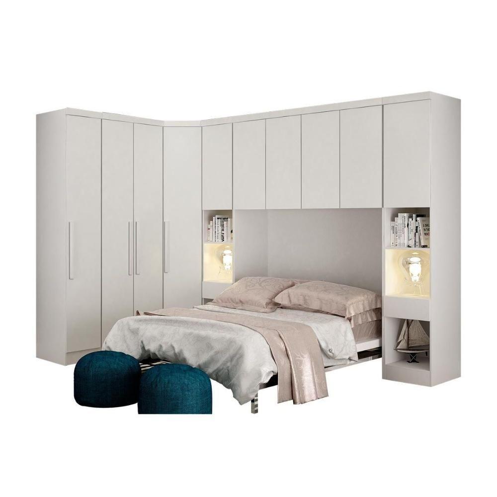 Quarto Modulado Casal Rizon 6 Peças (1 Armário Ponte 1 Closet 2 Guarda Roupas 2 Complementos) Branco - 1
