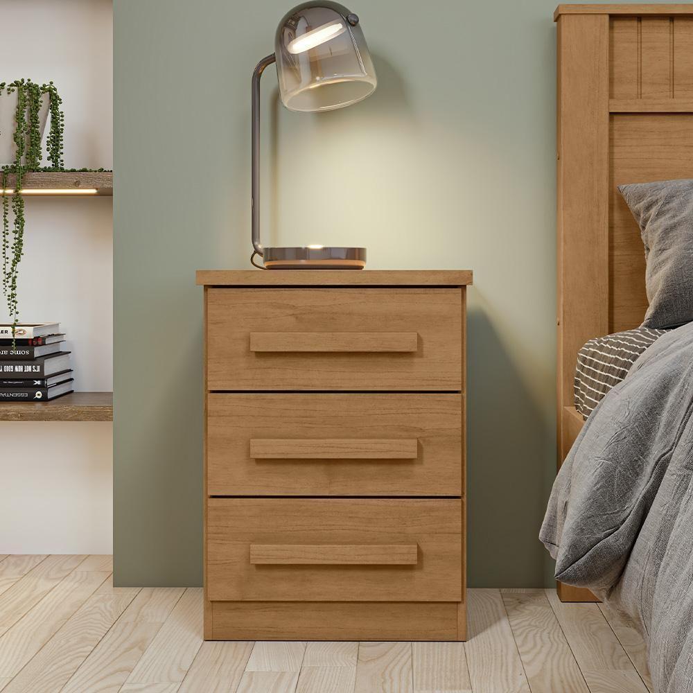 Mesa De Cabeceira 3 Gavetas Baião Lopas Amêndoa Amêndoa - 5