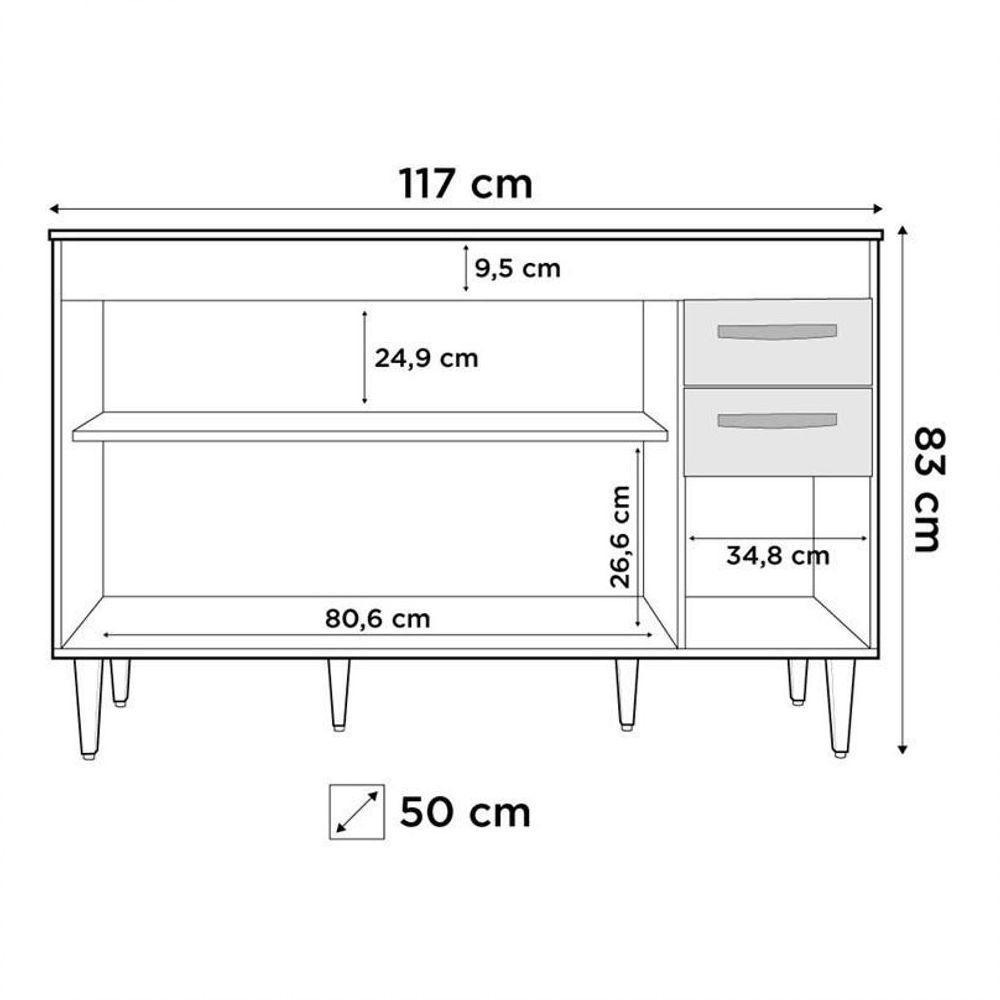 Balcão Gabinete Suécia Com Pia Inox 120cm 3 Portas Branco/preto - 2