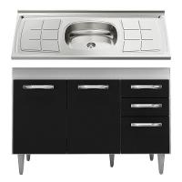 Balcão Gabinete Suécia Com Pia Inox 120cm 3 Portas Branco/preto - 1