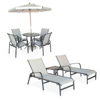 Conjunto 1 Mesa + 4 Cadeiras + 2 Espreguiçadeiras + 1 Mesinha De Centro - Graffite Com Tela Cinza - 1