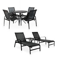 Conjunto 1 Mesa + 4 Cadeiras + 2 Espreguiçadeiras + 1 Mesinha De Centro De Alumínio - Preto - 1