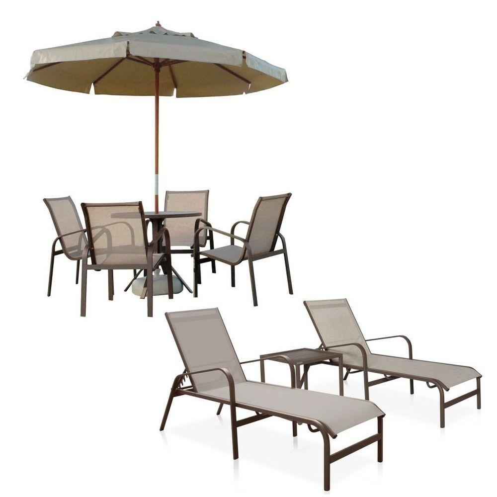 Conjunto 1 Mesa + 4 Cadeiras + 2 Espreguiçadeiras + 1 Mesinha De Centro - Marrom e Café Com Leite - 1