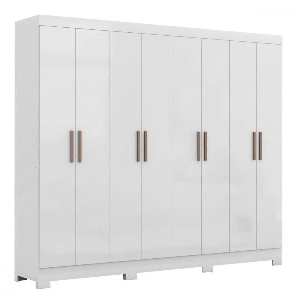 Guarda Roupa Casal Paris Com Pés 8 Portas Mdp Branco Brilho Maxel Branco - 2