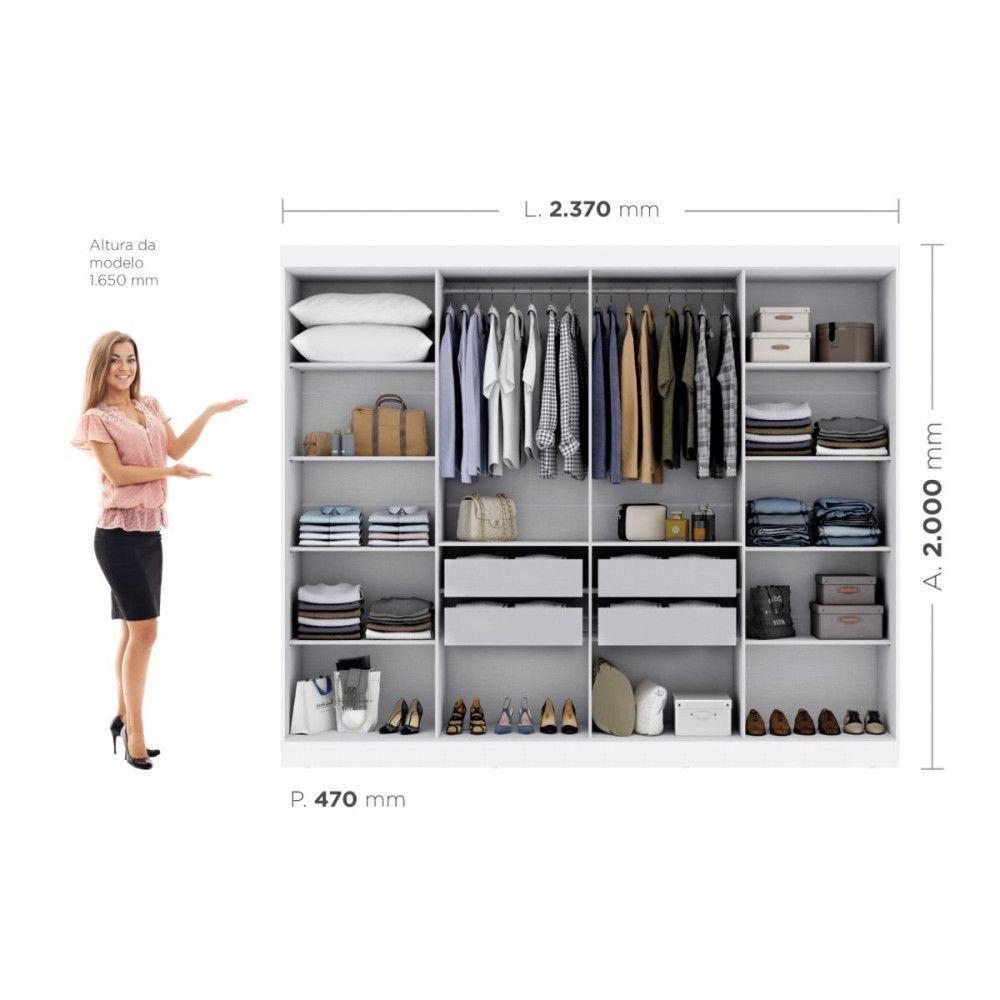 Guarda Roupa Casal Paris Com Pés 8 Portas Mdp Branco Brilho Maxel Branco - 3