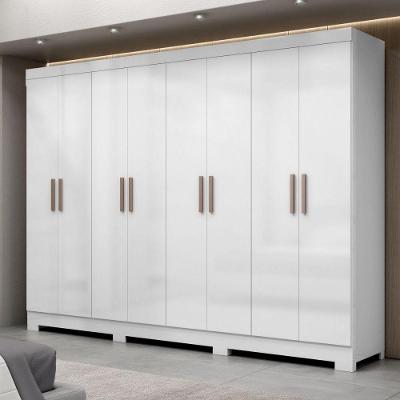 Guarda Roupa Casal Paris Com Pés 8 Portas Mdp Branco Brilho Maxel Branco