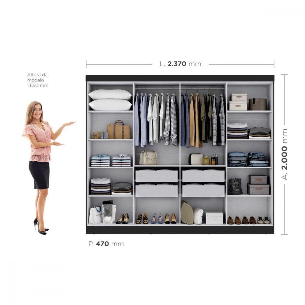 Guarda Roupa Casal Paris 8 Portas Mdp Preto Fosco Maxel Preto - 3