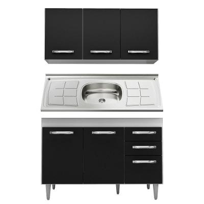 Armário Aéreo Honduras E Balcão Gabinete Suécia Com Pia Inox 120Cm Branco/Preto - Lumil Móveis