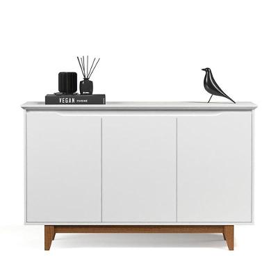 Aparador Buffet Sala Flow Com 3 Portas Pés Madeira Maciça Branco Branco