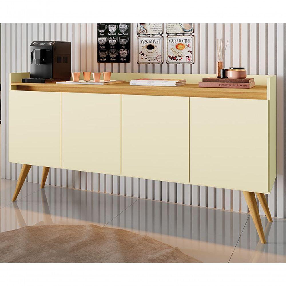Aparador Buffet Sala Gold 4 Portas Com Pés De Madeira Maciça Perola/Mel - 1