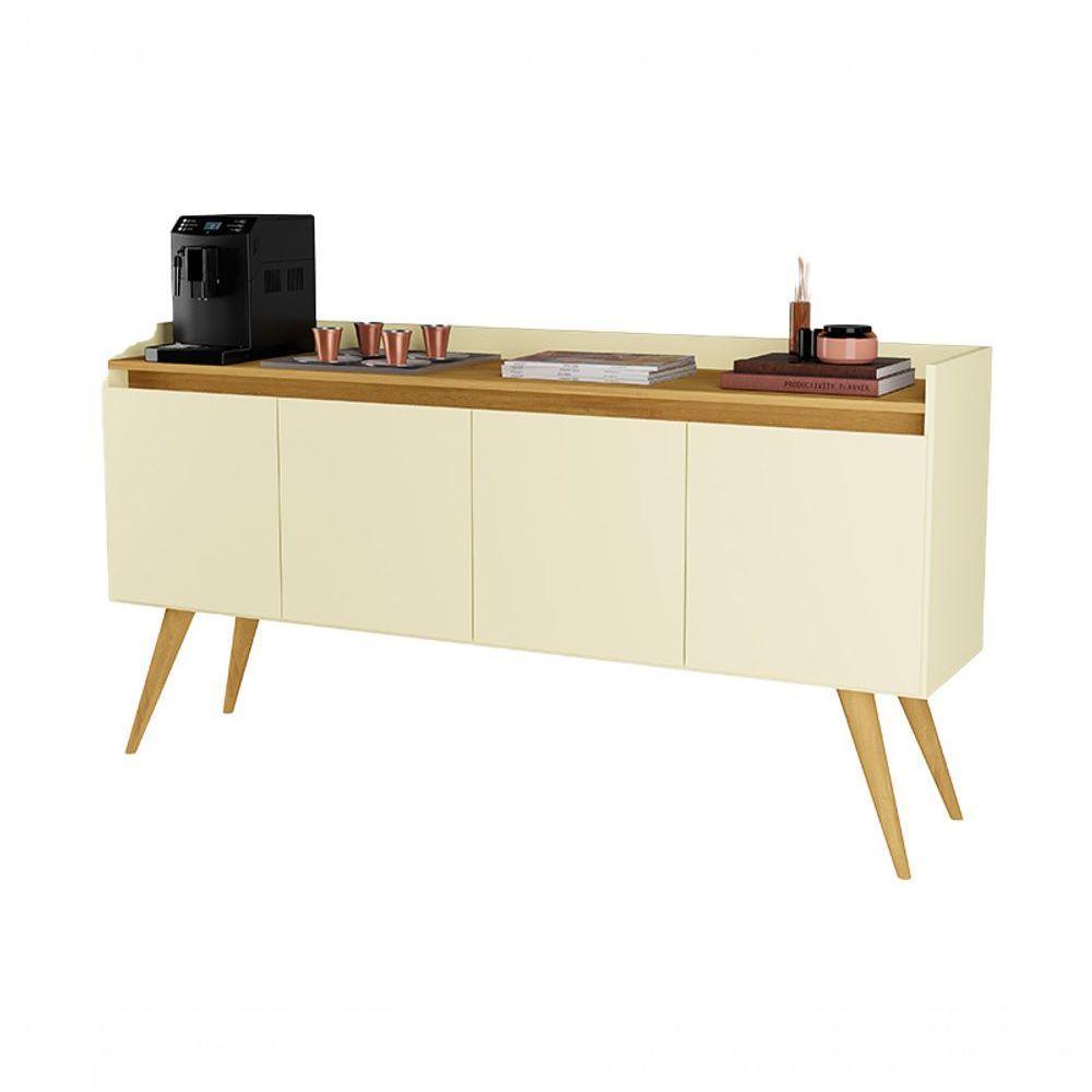 Aparador Buffet Sala Gold 4 Portas Com Pés De Madeira Maciça Perola/Mel - 2