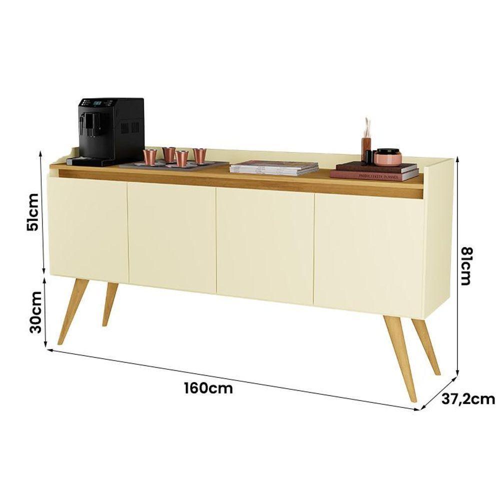 Aparador Buffet Sala Gold 4 Portas Com Pés De Madeira Maciça Perola/Mel - 4