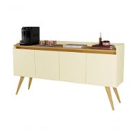 Aparador Buffet Sala Gold 4 Portas Com Pés De Madeira Maciça Perola/Mel - 2