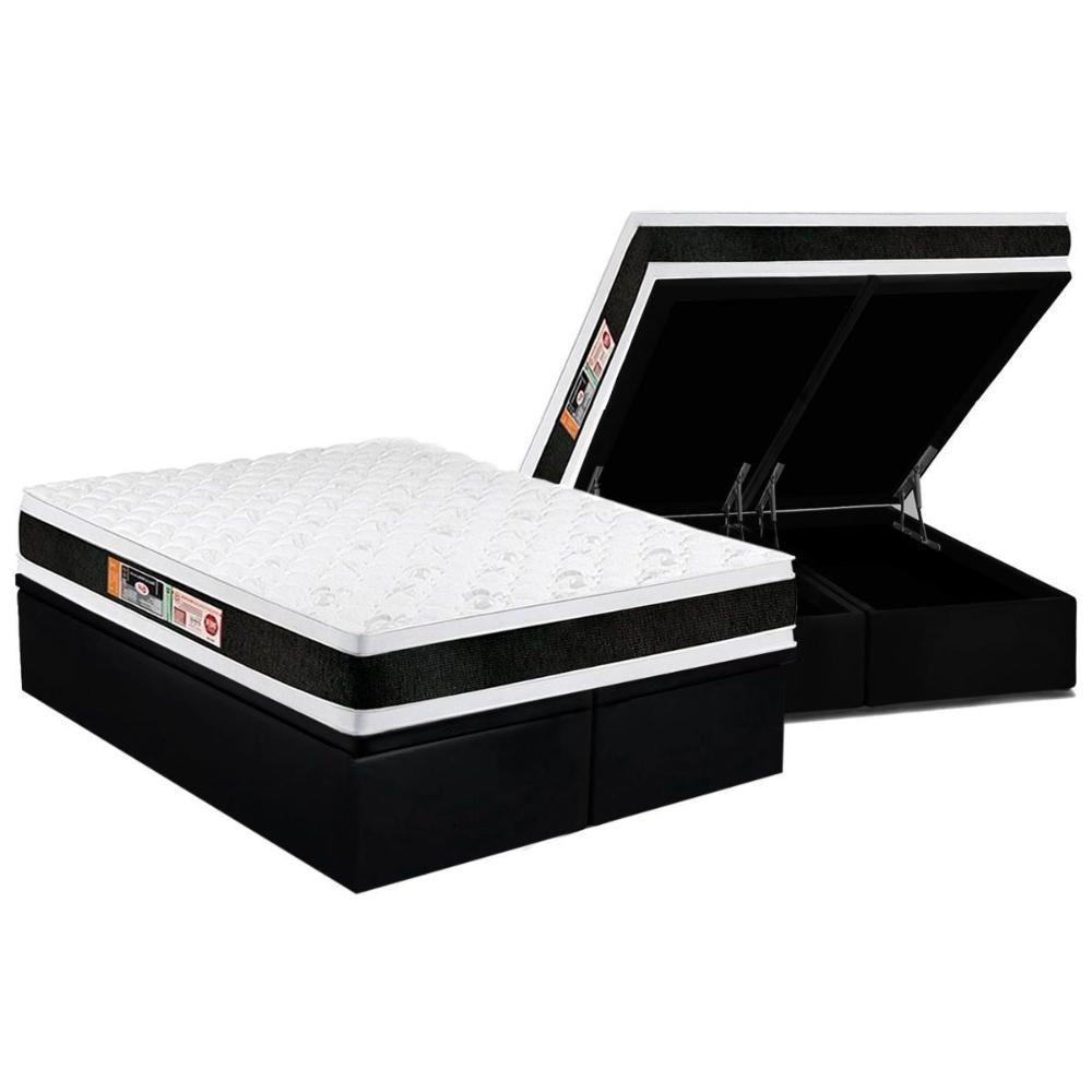 Cama Box Baú King: Colchão Espuma Castor D45 Black E White Air Double Face + Base Black(193X203) - 1