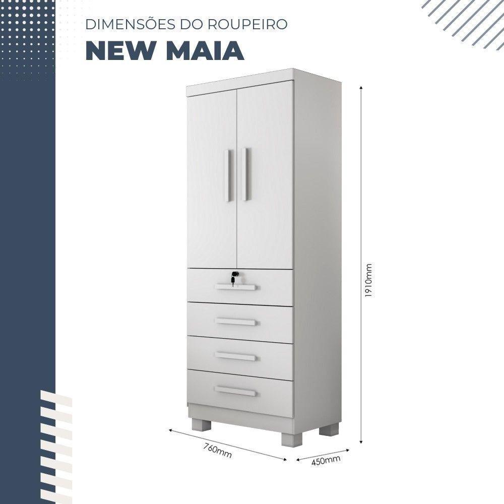 Multiuso Roupeiro Maia 2 Portas 4 Gavetas Com Chave Benetil Branco - 5