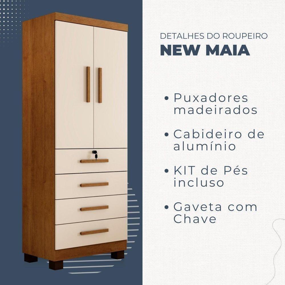Multiuso Roupeiro Maia 2 Portas 4 Gavetas Com Chave Benetil Cinamomo Off White - 4