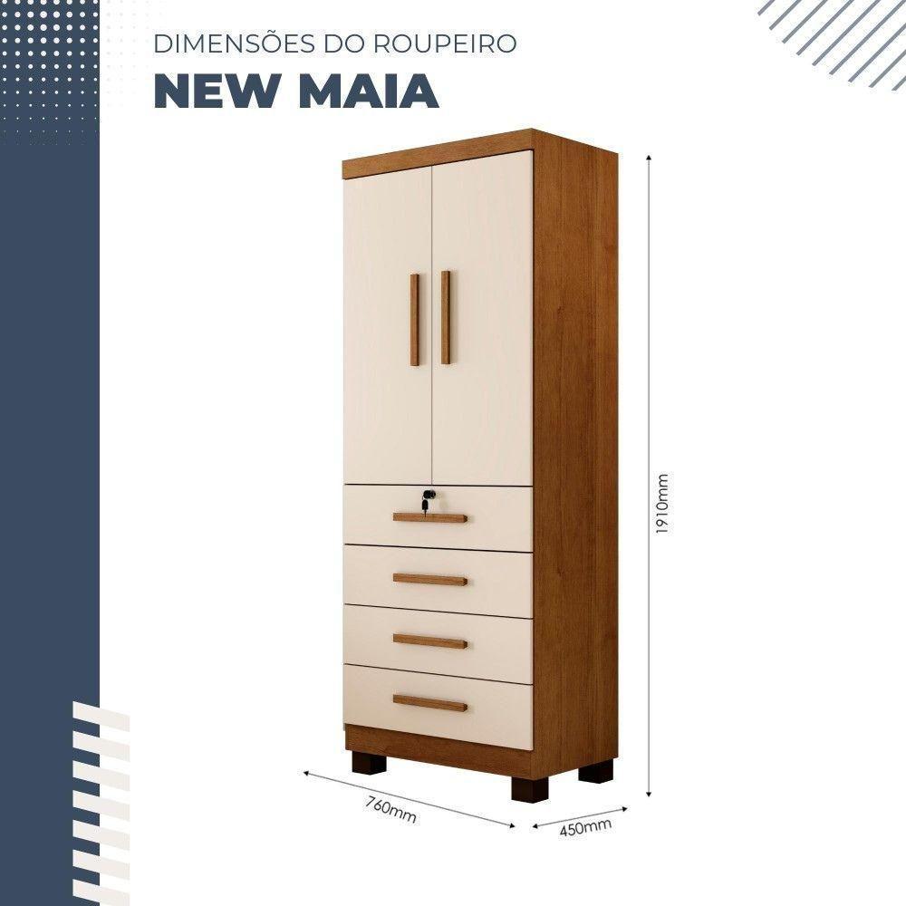 Multiuso Roupeiro Maia 2 Portas 4 Gavetas Com Chave Benetil Cinamomo Off White - 5