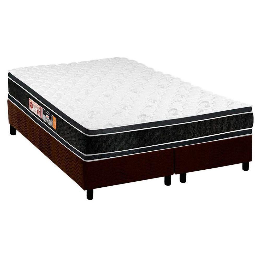Cama Box King: Colchão Espuma D33 Castor Black e White + Base CRC Suede Brown(193x203) - 1