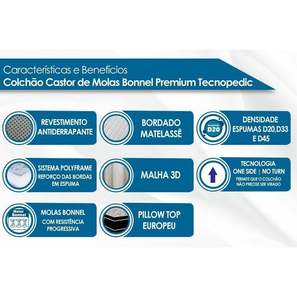 Cama Box King: Colchão Molas Castor Tecnopedic Premium + Base CRC Suede Marrom(193x203) - 2