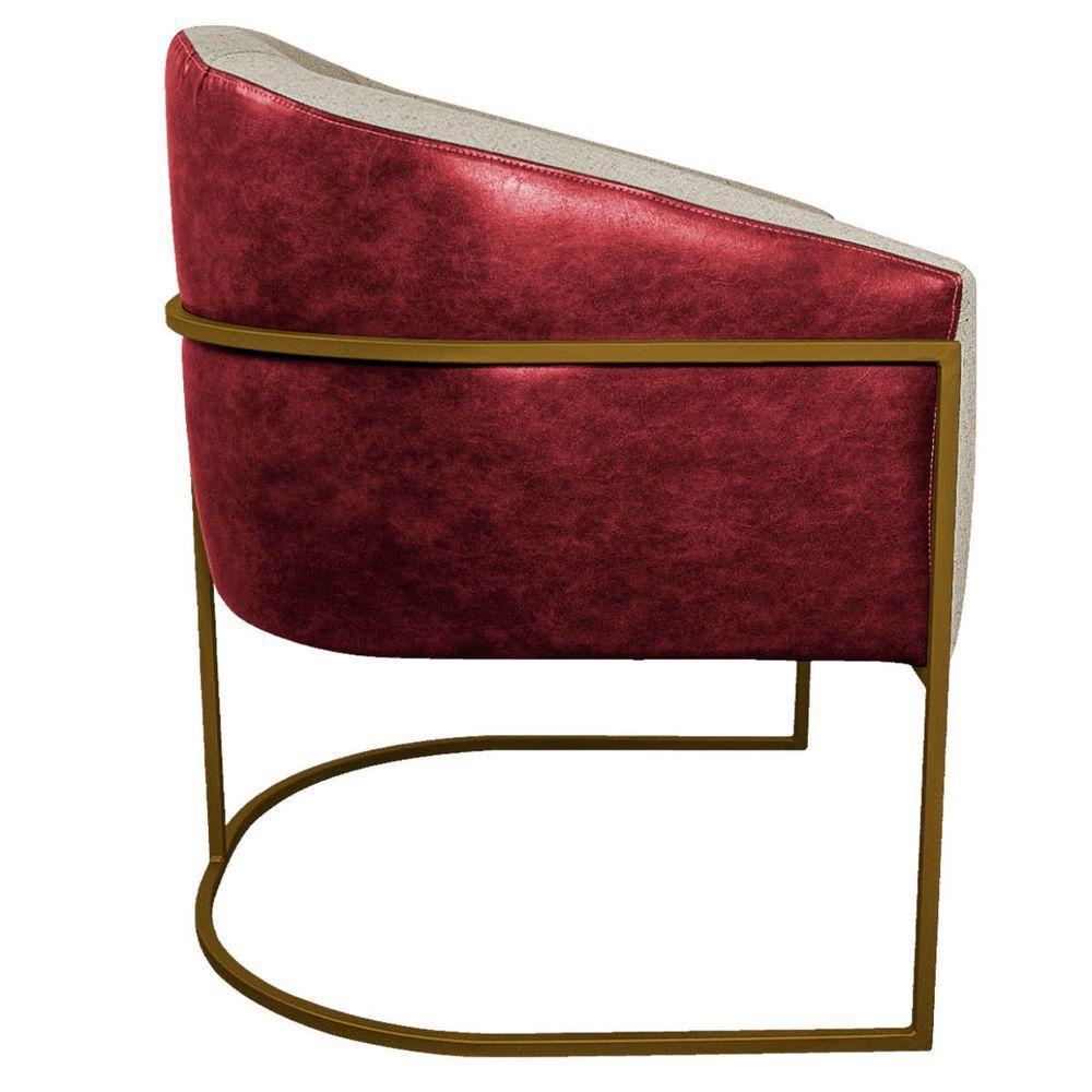 Poltrona Base de Ferro Vermelho e Linho Bege - 4