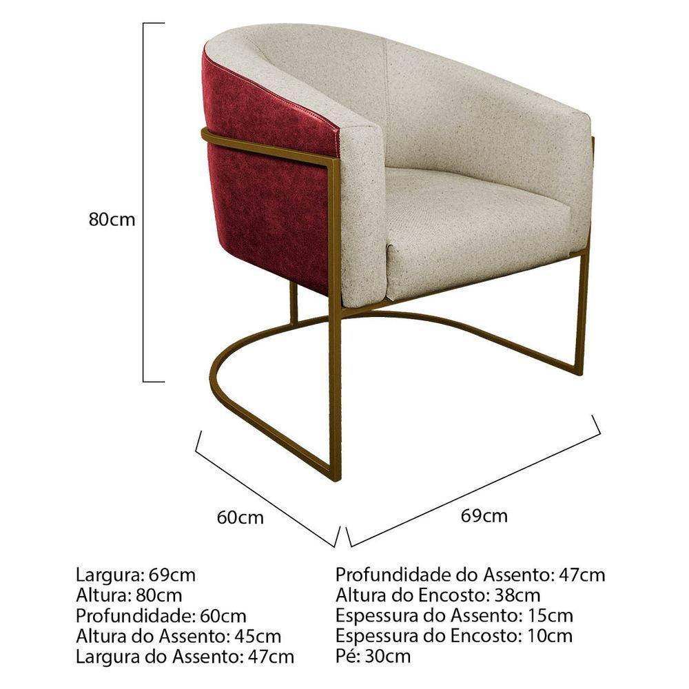 Poltrona Base de Ferro Vermelho e Linho Bege - 5