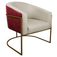 Poltrona Base de Ferro Vermelho e Linho Bege - 1