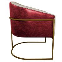 Poltrona Base de Ferro Vermelho e Linho Bege