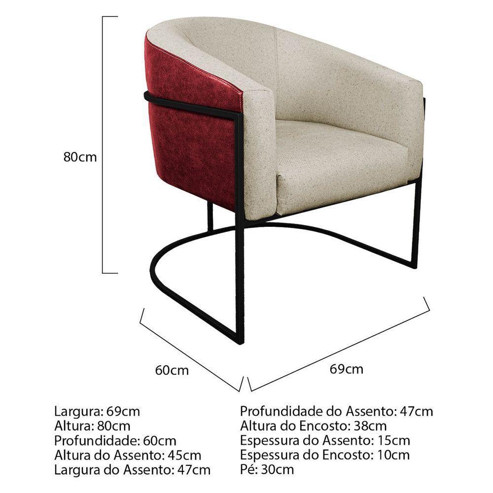 Kit 02 Poltronas Base de Ferro Vermelho e Linho Bege - 5