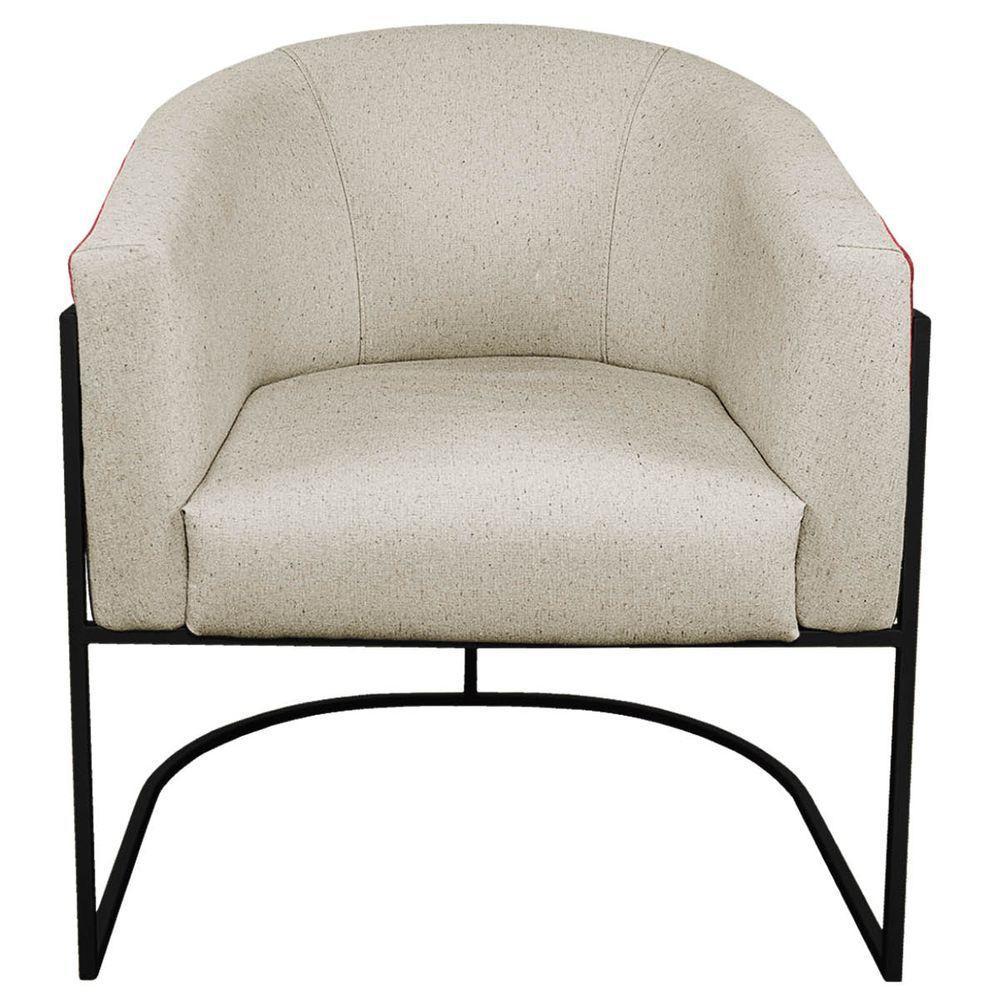 Kit 02 Poltronas Base de Ferro Vermelho e Linho Bege - 6