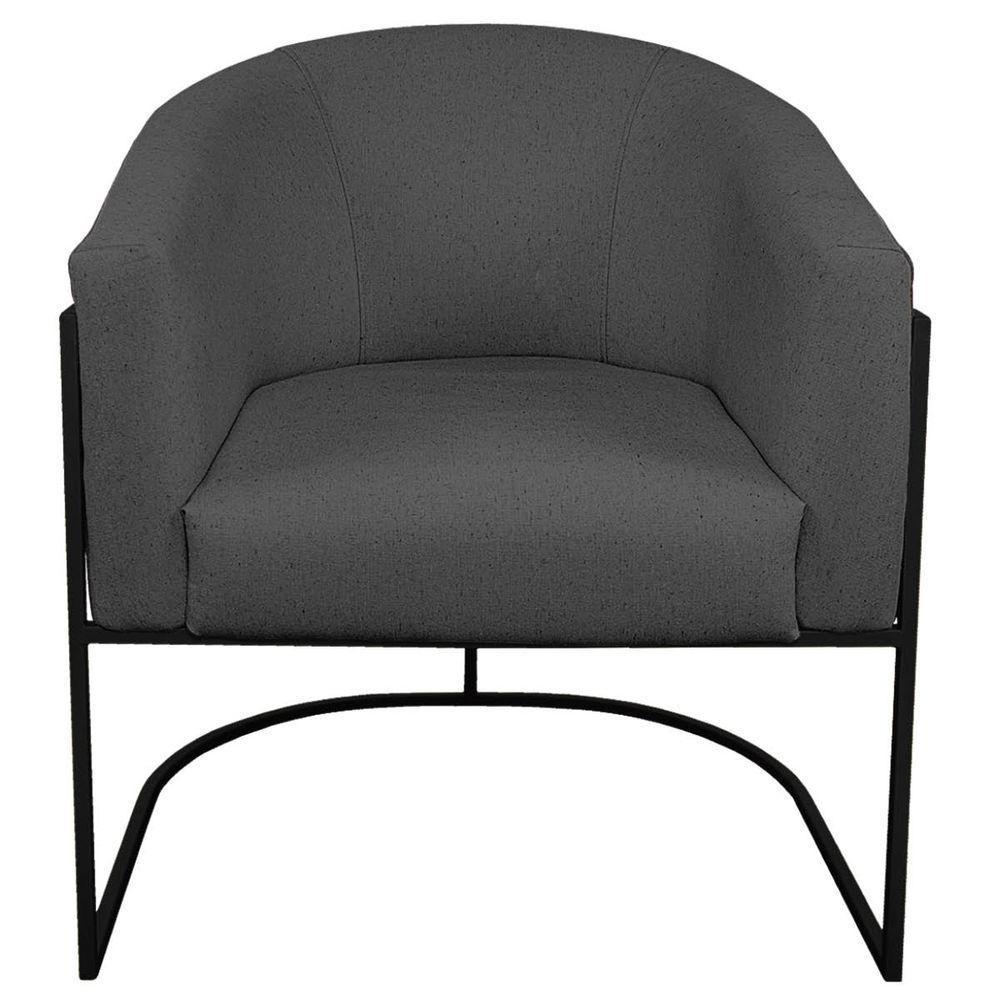 Kit 02 Poltronas Base de Ferro Preto e Linho Cinza Escuro - 6