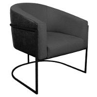 Kit 02 Poltronas Base de Ferro Preto e Linho Cinza Escuro