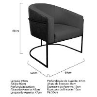 Kit 02 Poltronas Base de Ferro Preto e Linho Cinza Escuro - 5