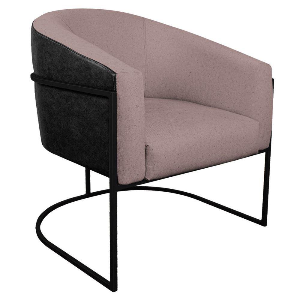 Kit 02 Poltronas Base de Ferro Preto e Linho Rosê - 4