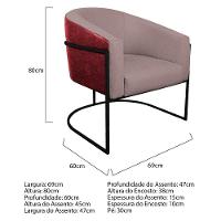 Kit 02 Poltronas Base de Ferro Vermelho e Linho Rosê - 5