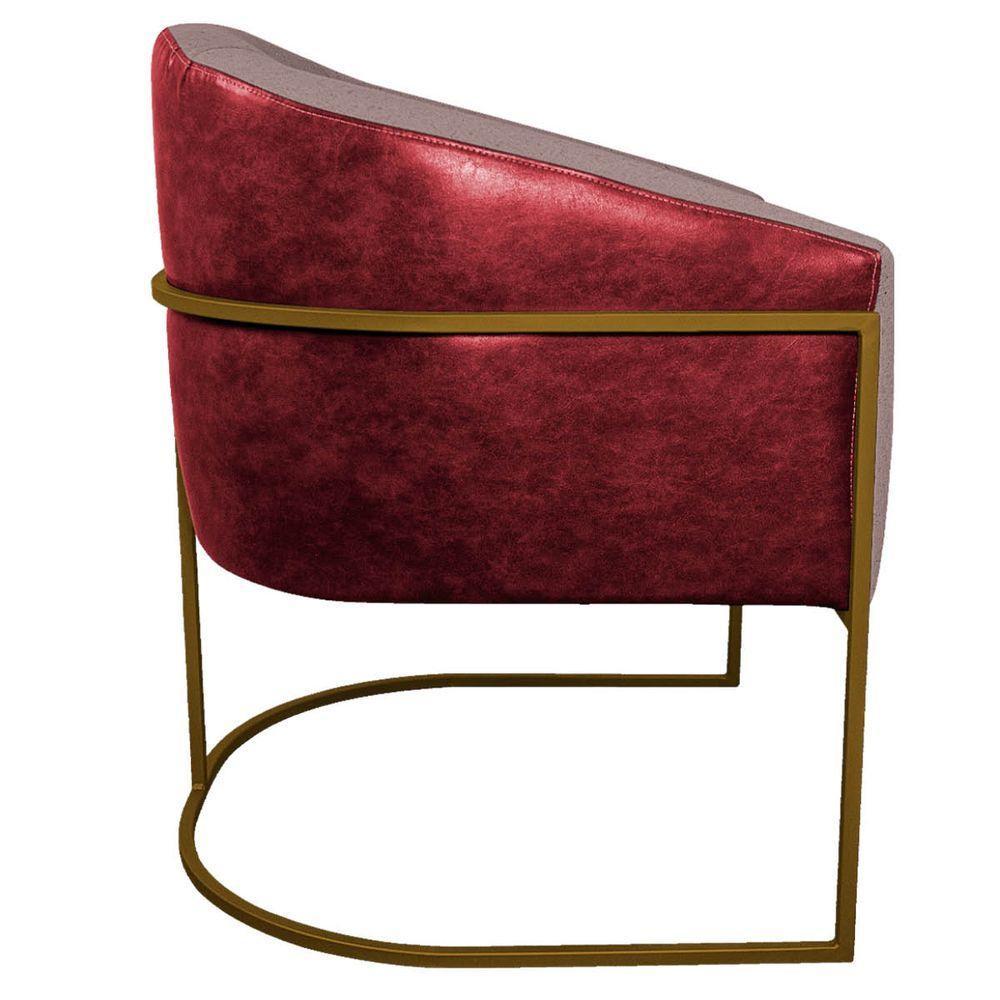 Kit 02 Poltronas Base de Ferro Vermelho e Linho Rosê - 3