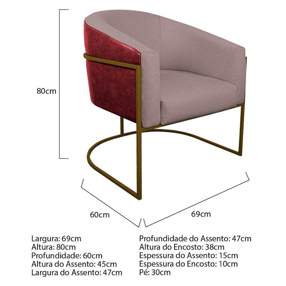 Kit 02 Poltronas Base de Ferro Vermelho e Linho Rosê - 5