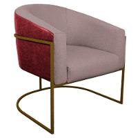 Kit 02 Poltronas Base de Ferro Vermelho e Linho Rosê