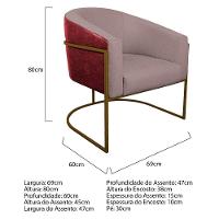 Kit 02 Poltronas Base de Ferro Vermelho e Linho Rosê - 5